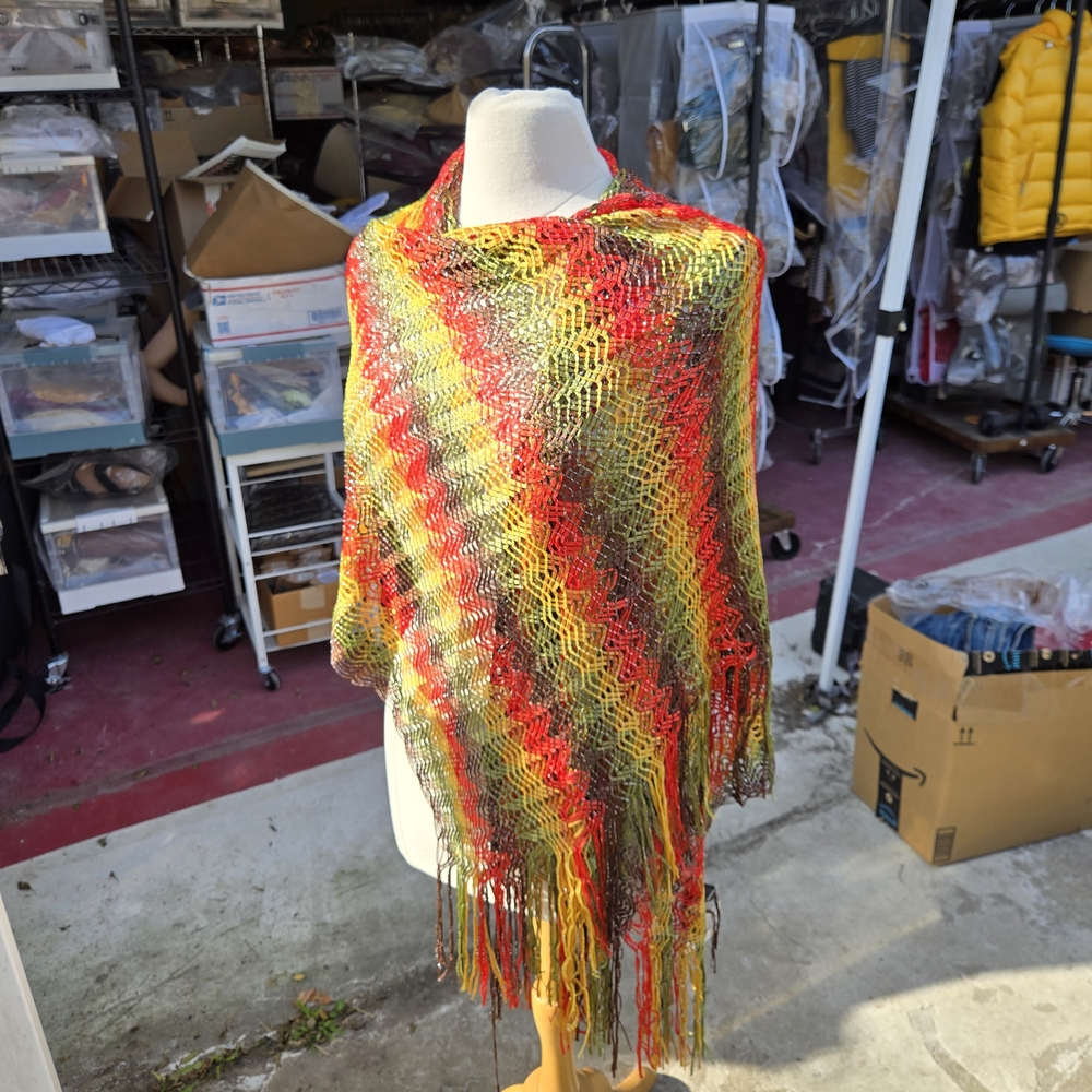 Just Jamie Multicolor Open Weave Fringe Shawl Wrap Scarf Lightweight - Picture 2 of 7